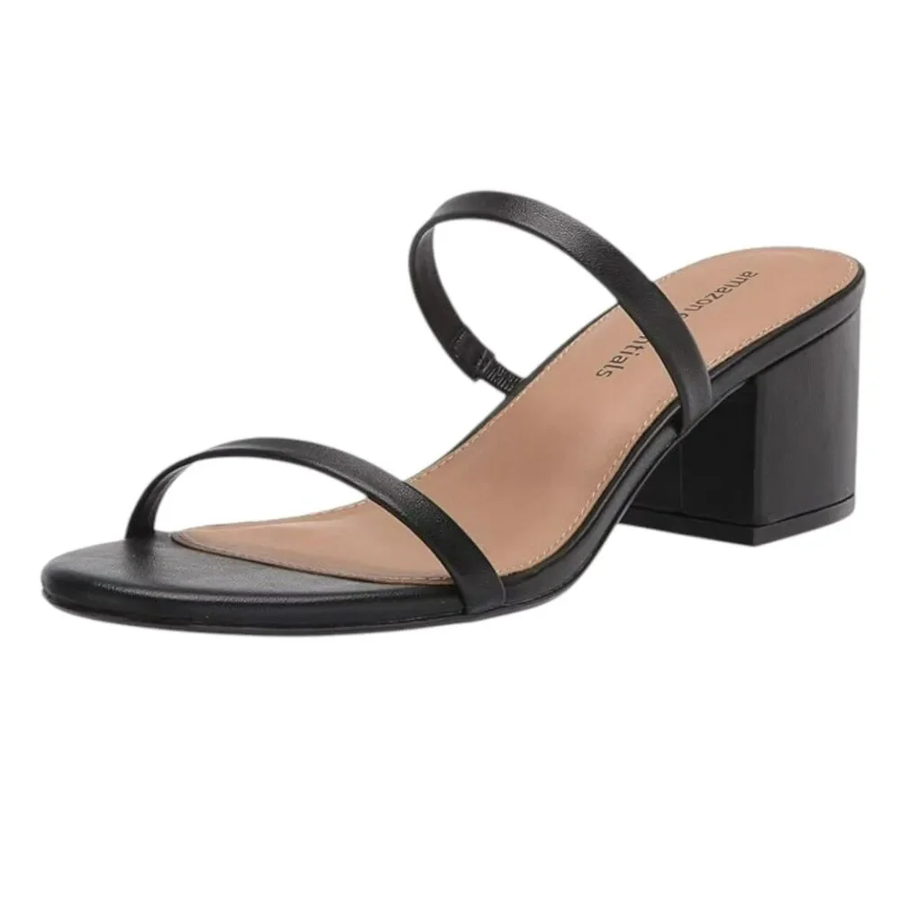 Amazon Essentials Black Double Strap Block Heel Sandals Size 7.5 Heels